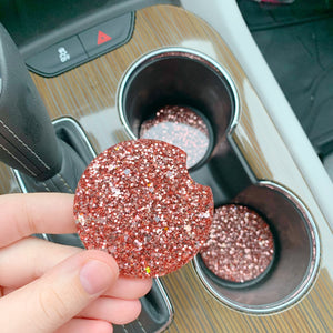 Rose Gold Glittered Car Cupholder Coasters, Car Accessories, Glittered Coaster, Car Cupholder, Two Piece Set, Gifts For Her, New Car Present