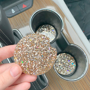 Gold Glittered Car Cupholder Coasters, Car Accessories, Glittered Coaster, Car Cupholder, Two Piece Set, Gifts For Her, New Car Present