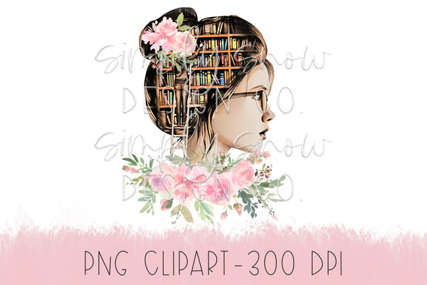Book Lover Floral Bun, PNG Instant Download, Book Lover Sublimation Design, Boss Babe Tumbler Design, Waterslide For Tumblers