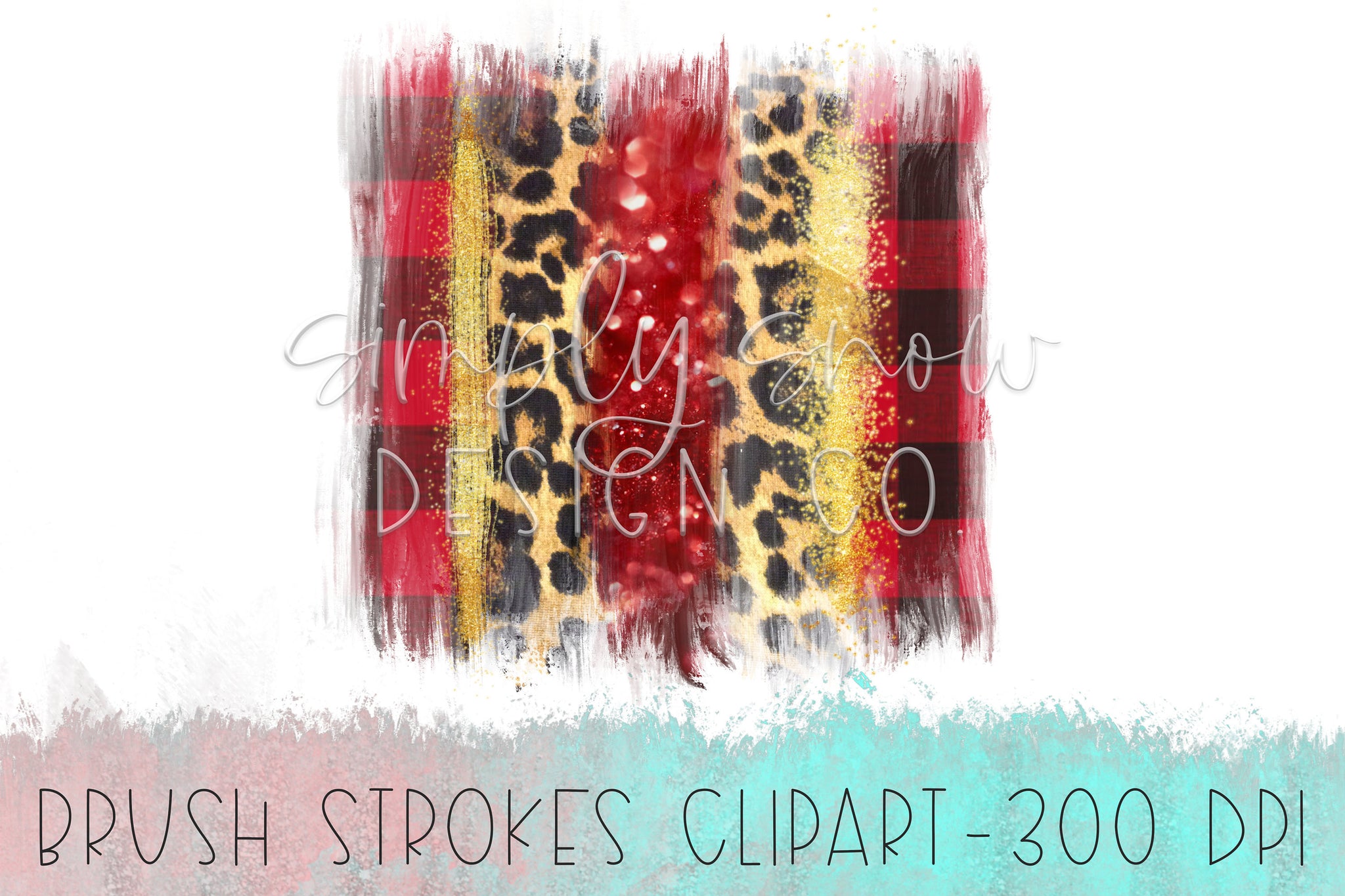 Christmas Leopard Glitter Buffalo Plaid Brush Strokes PNG, Waterslide Files, Sublimation Graphics, Tumbler Graphics, Clip Art For Tumblers