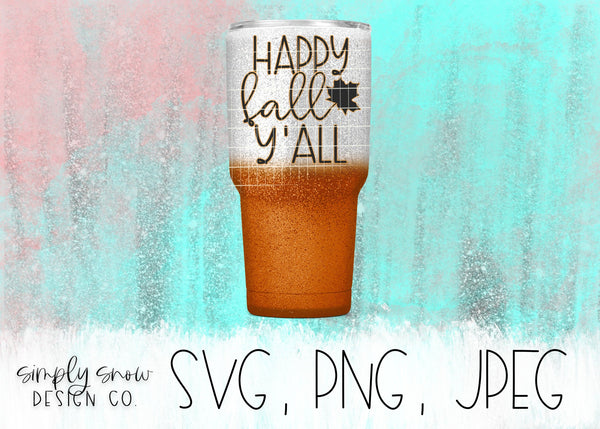 Happy Fall Y'all W/ Offset / Autumn Svg, Png, Jpeg, Instant Download, Silhouette Cut file, Cricut Cut File, Coffee SVG