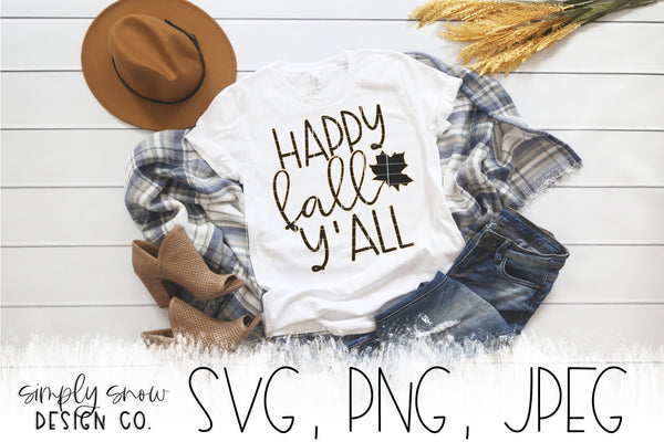 Happy Fall Y'all W/ Offset / Autumn Svg, Png, Jpeg, Instant Download, Silhouette Cut file, Cricut Cut File, Coffee SVG