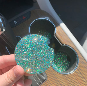 Beachy Glittered Car Cupholder Coasters, Car Accessories, Glittered Coaster, Car Cupholder, Two Piece Set, Gifts For Her, New Car Present